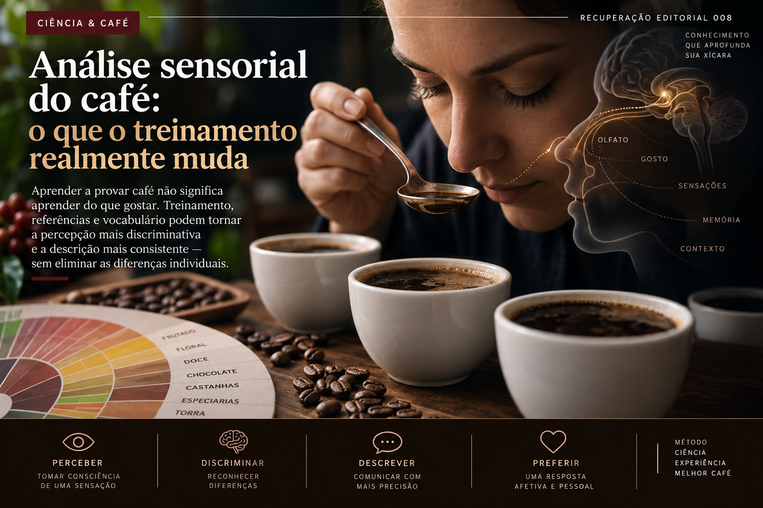 Análise sensorial do café envolve atenção, comparação, referências e linguagem para organizar aquilo que percebemos na xícara.
