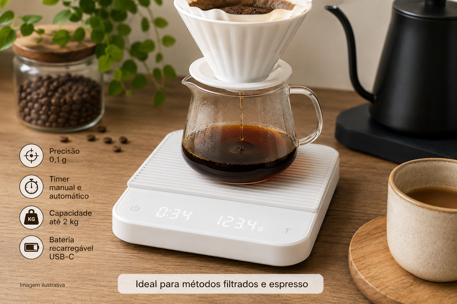 Balança digital iCoffee para café 2kg com precisão de 0,1g